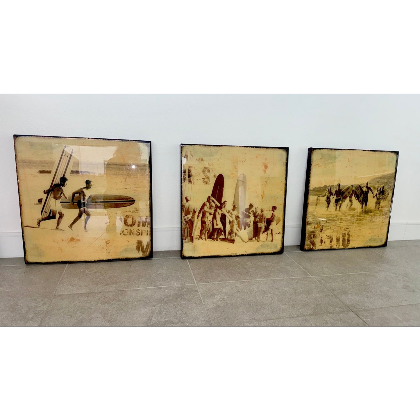 Vintage Surfboard Resin Triptych Wall Art 3 Panel Set Duke Kahanamoku