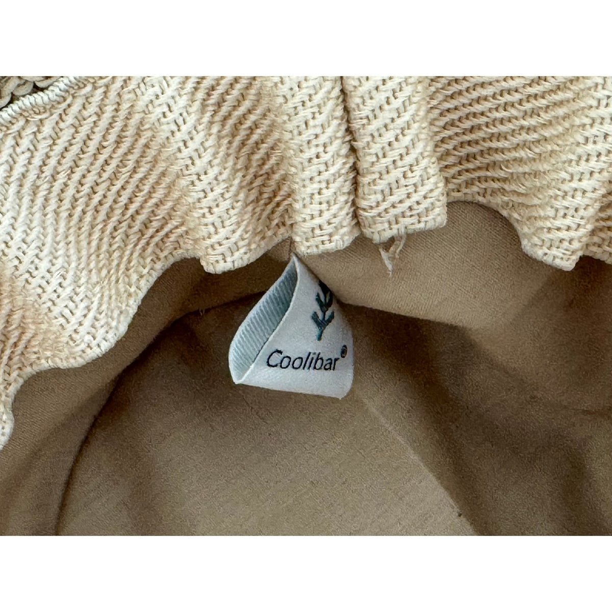 Coolibar Tan Knit Summer Sun Hat UPF 50+ Wide Brim Packable Boho Travel Hat