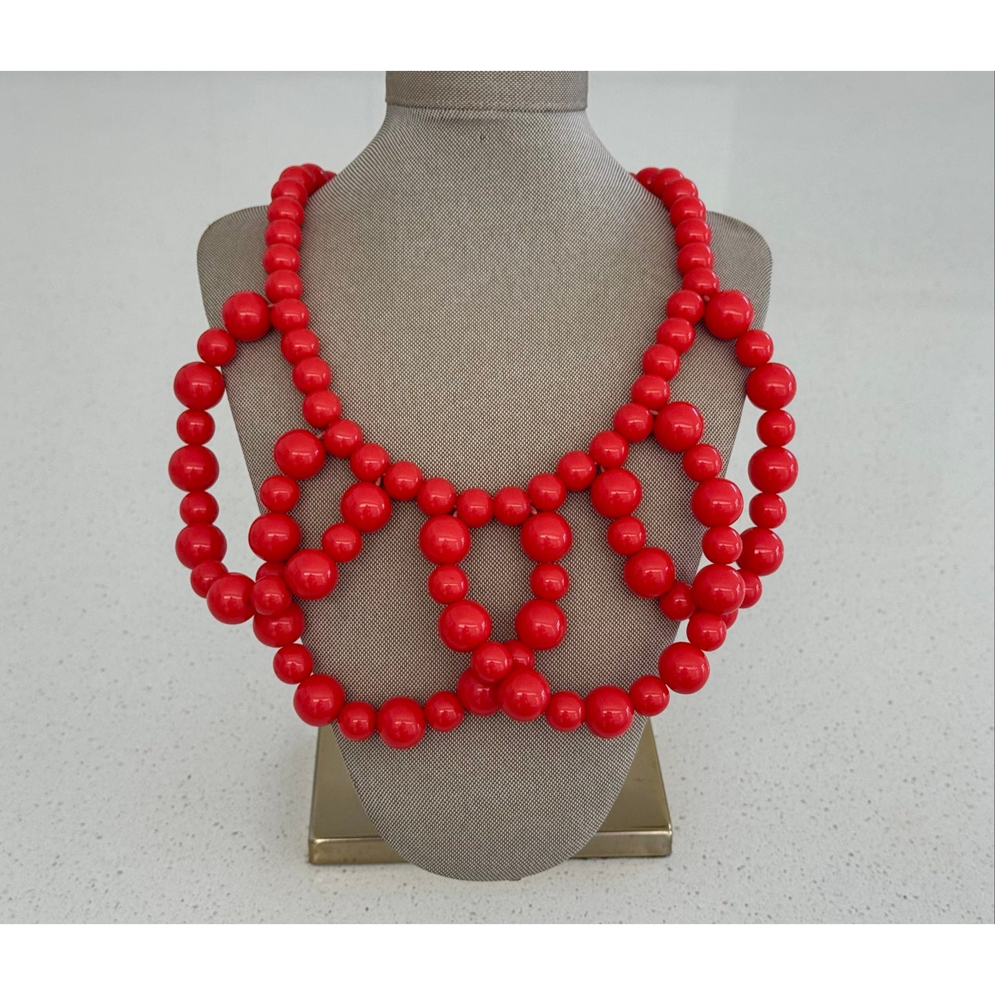 Trina Turk Vibrant Red Chunky Beaded Bib Statement Necklace