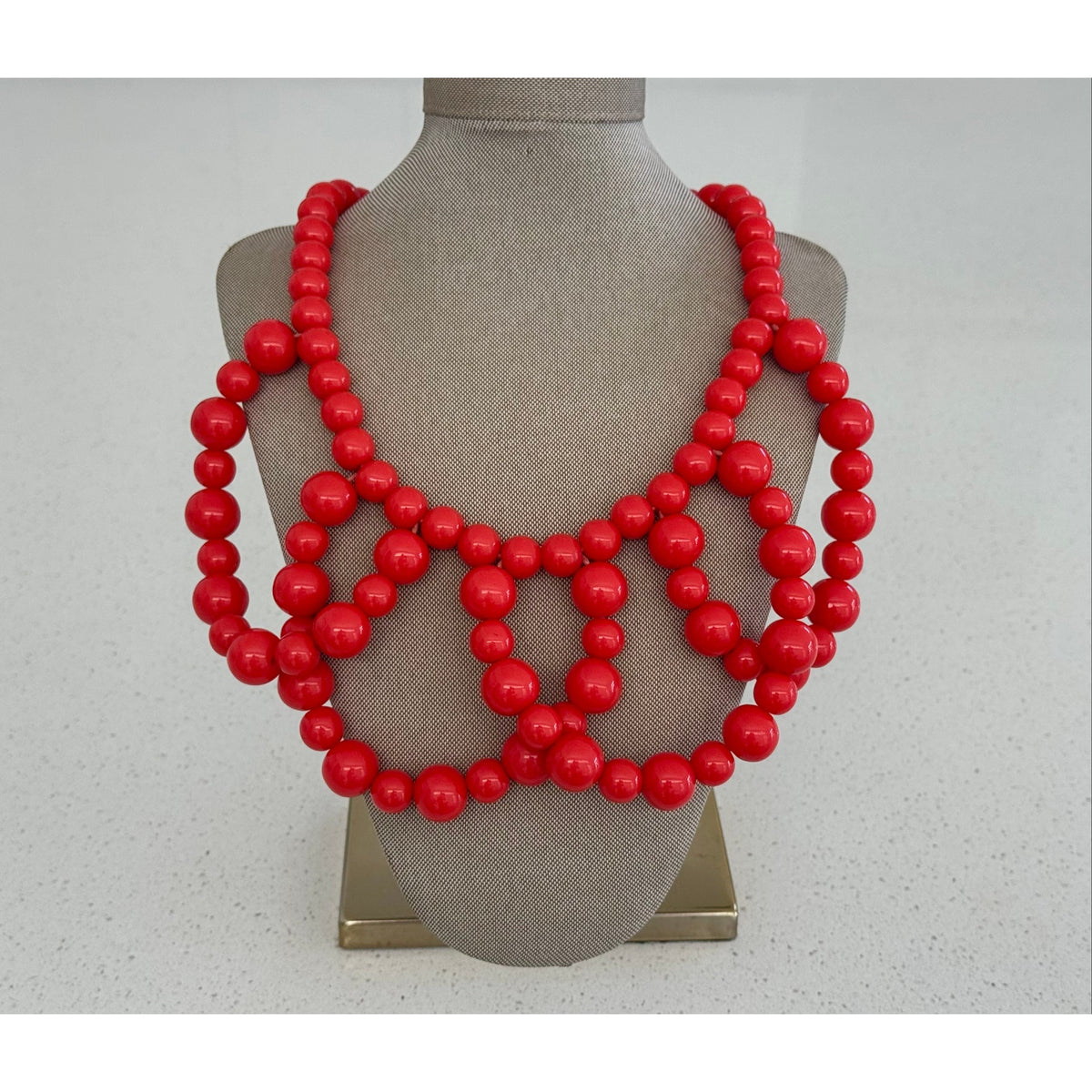 Trina Turk Vibrant Red Chunky Beaded Bib Statement Necklace