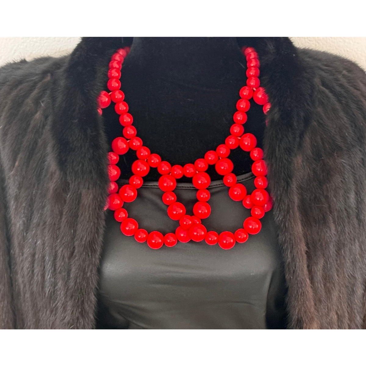 Trina Turk Vibrant Red Chunky Beaded Bib Statement Necklace