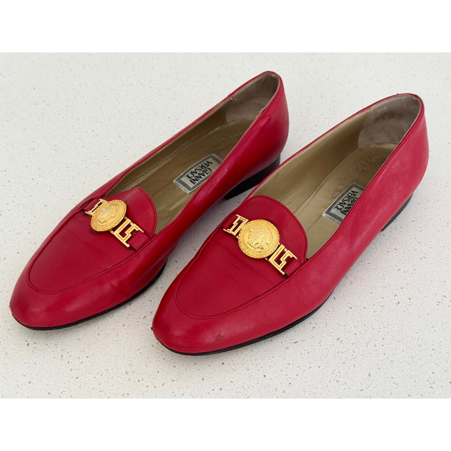 Vintage 90s Gianni Versace Red Leather Medusa Loafers Size 41/10.5W Italy