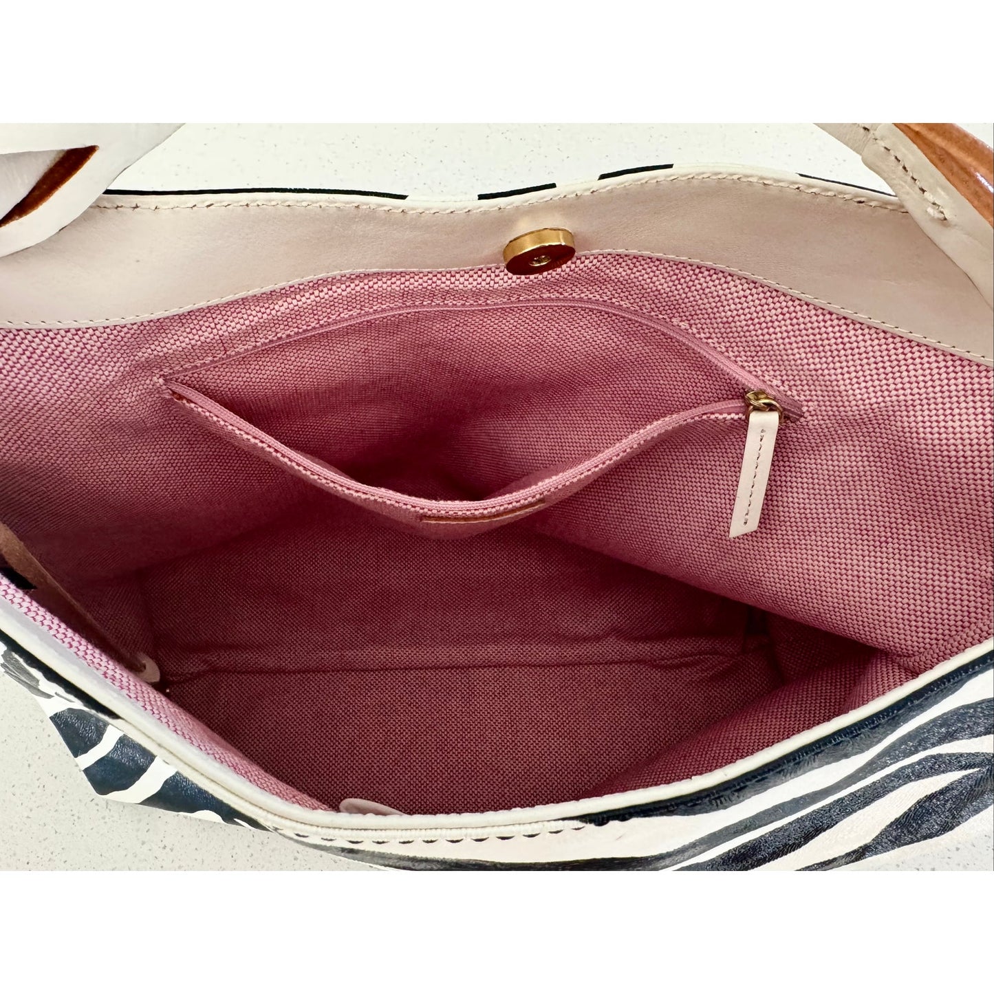 Dooney & Bourke Zebra Print Hobo Bag Braided Handle Leather Trim Headstock NOS