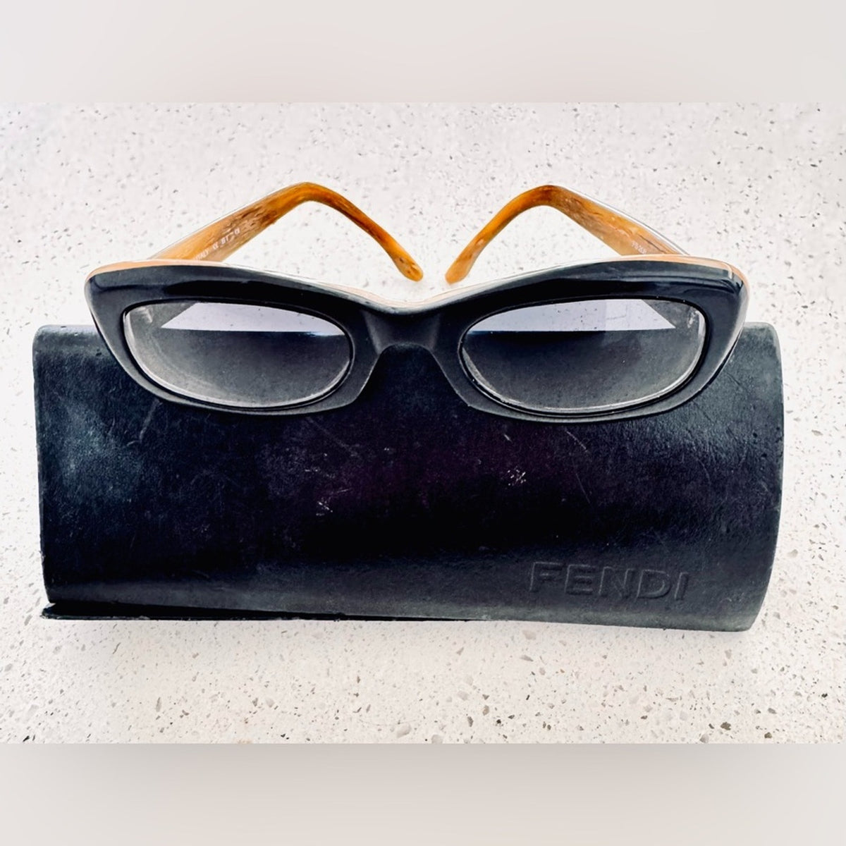 Vintage Fendi Sunglasses “Black Horn” & Fendi Twist Zucca Hard Case