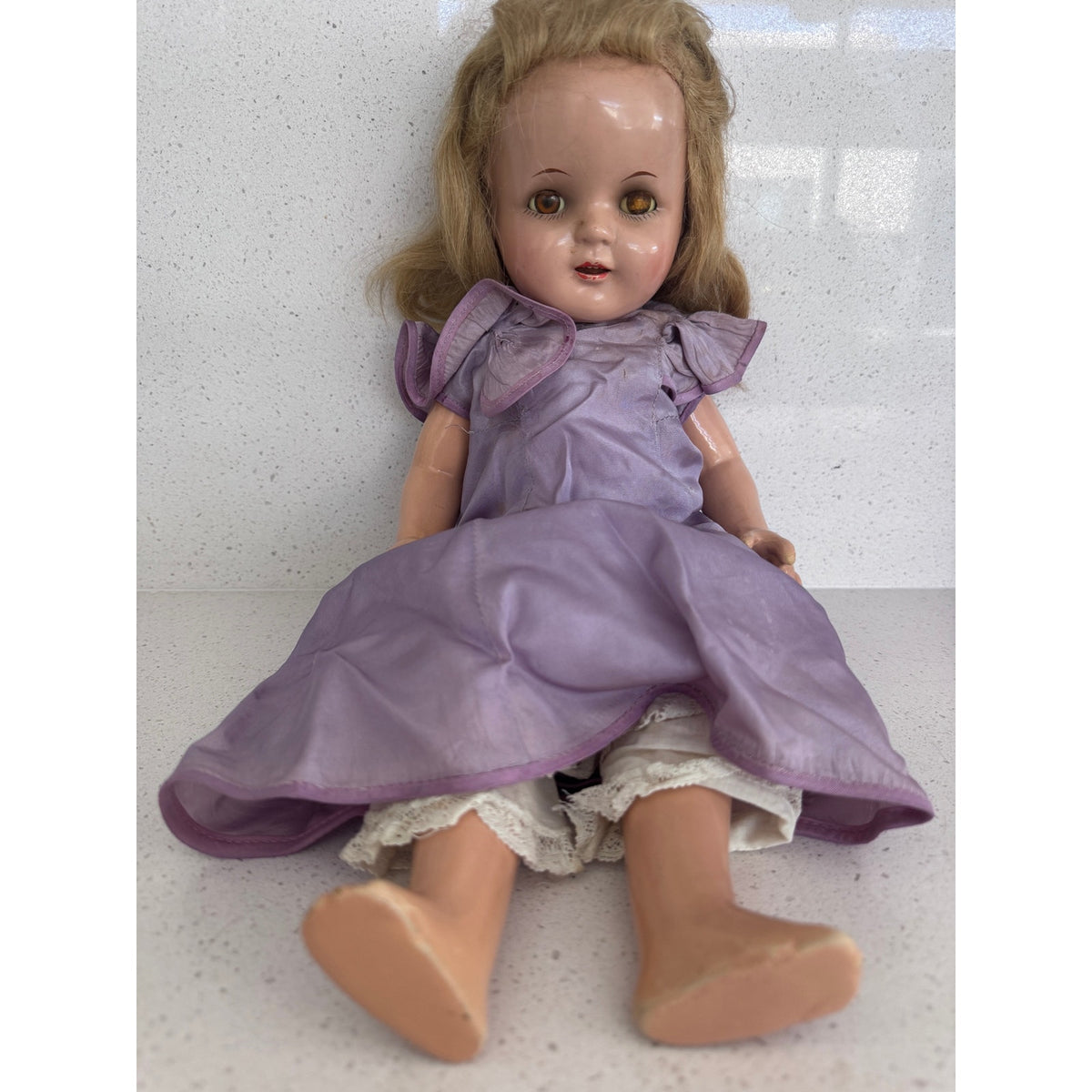Rare 1950s German Hard Plastic Doll 18" Original Taffeta Gown & Lace Bloomers